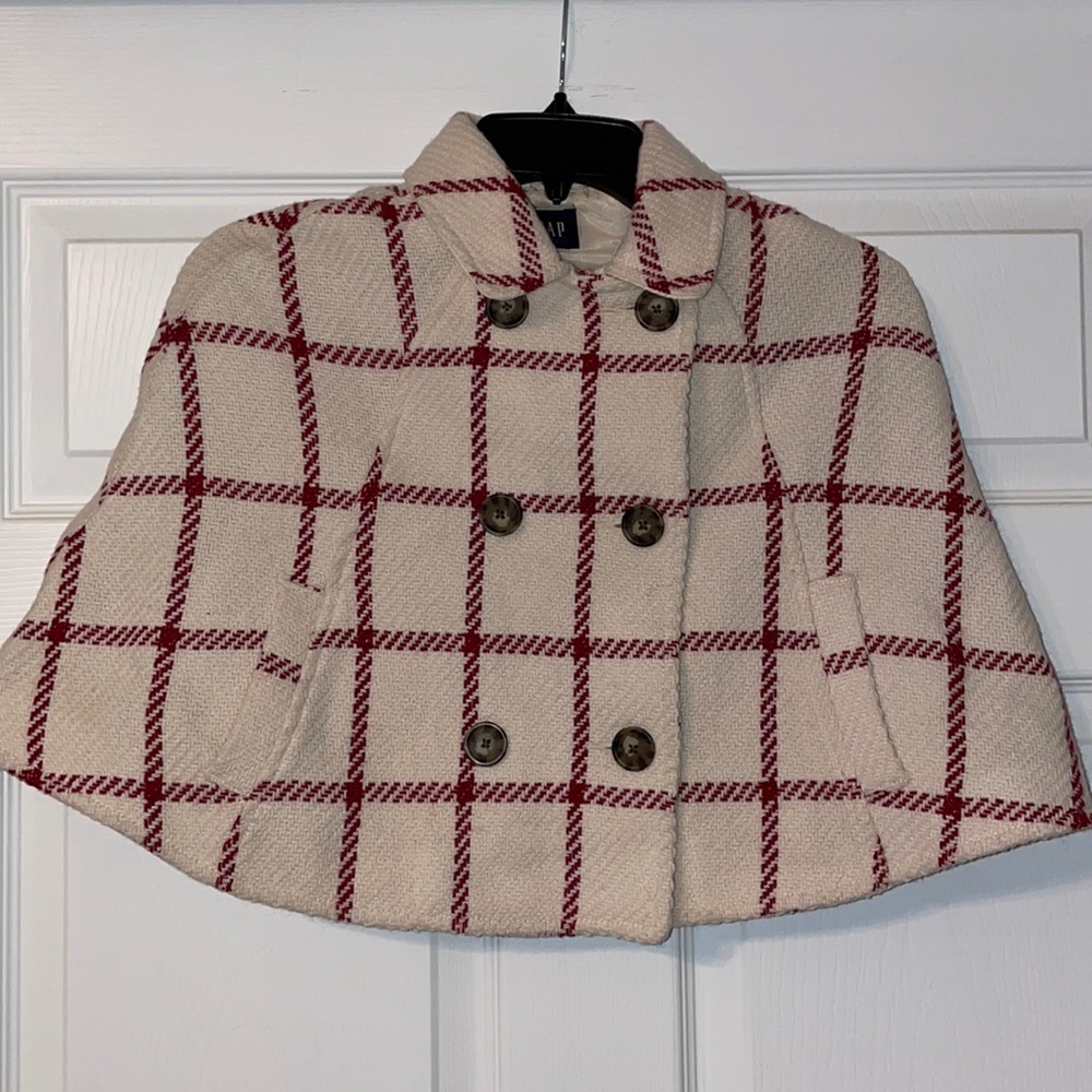 GAP Kids Oatmeal/Red Plaid Lined Cape sz S/M